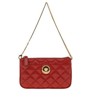 Versace Medusa Chain Mini Bag Pouch Quilted Red Leather New